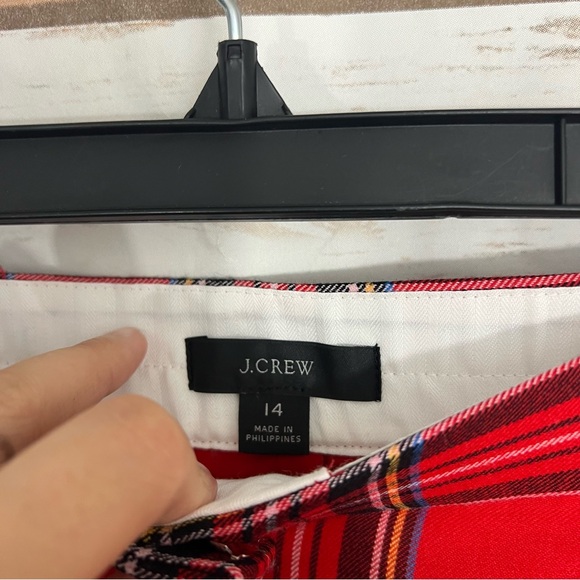 J Crew Red Plaid Full Length Straight Leg Bi-stretch Wool Blend Pants - Picture 4 of 8
